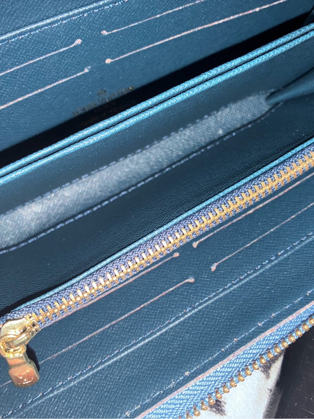Blue Denim Monogram Zip Wallet with Gold-Tone Pull LV - Picture 4 of 8